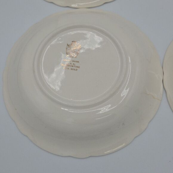 French Saxon China 22k Blossomtime 7.5 Inch Diameter Gold Bowls Set Of 4 Set 2 - Picture 7 of 10